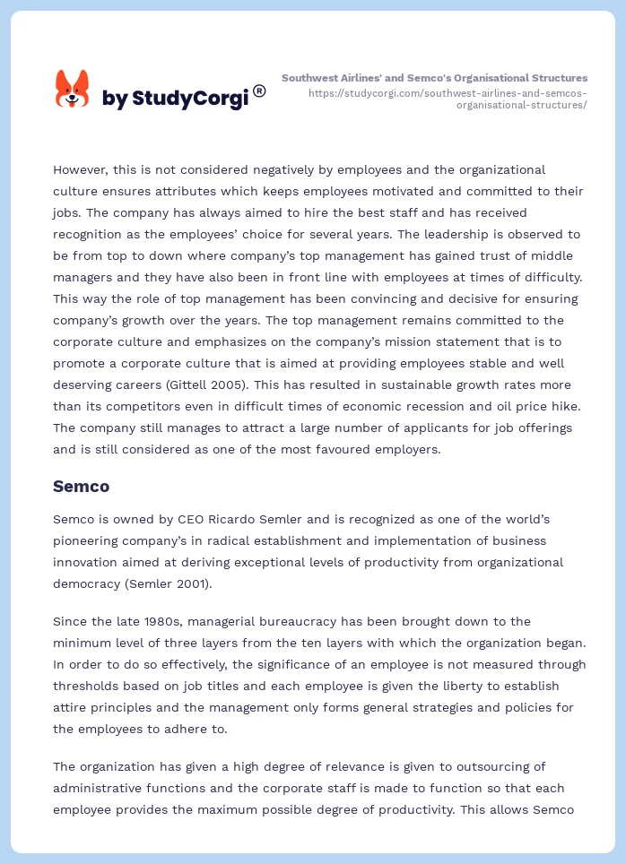 Southwest Airlines' and Semco's Organisational Structures. Page 2