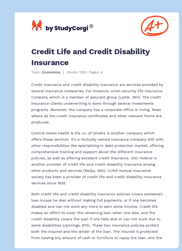 Credit Life and Credit Disability Insurance. Page 1