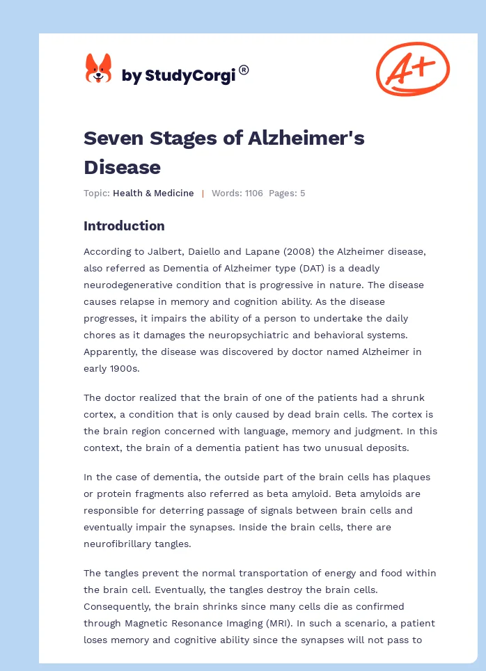 Seven Stages of Alzheimer's Disease. Page 1