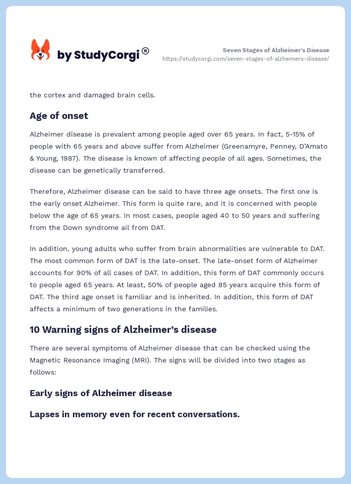 Seven Stages of Alzheimer's Disease. Page 2