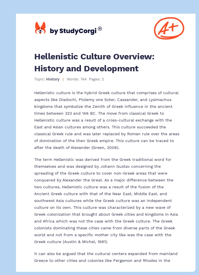 Hellenistic Culture Overview: History and Development. Page 1