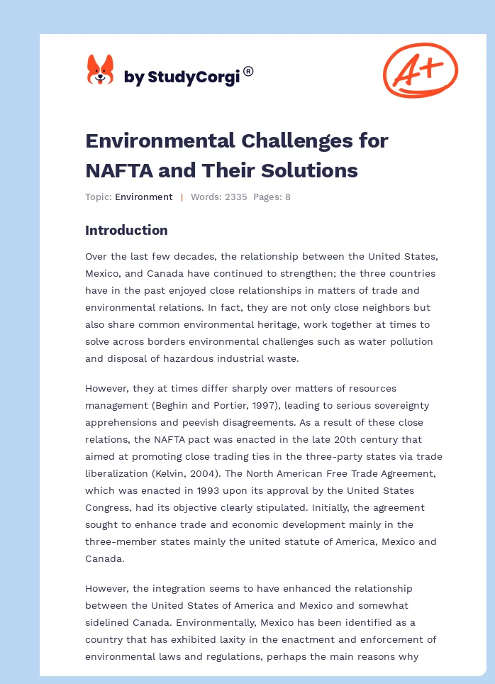 Environmental Challenges for NAFTA and Their Solutions. Page 1