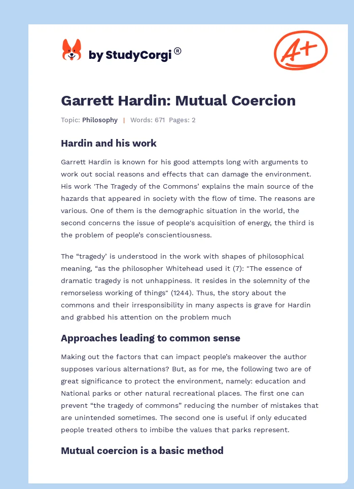 Garrett Hardin: Mutual Coercion. Page 1