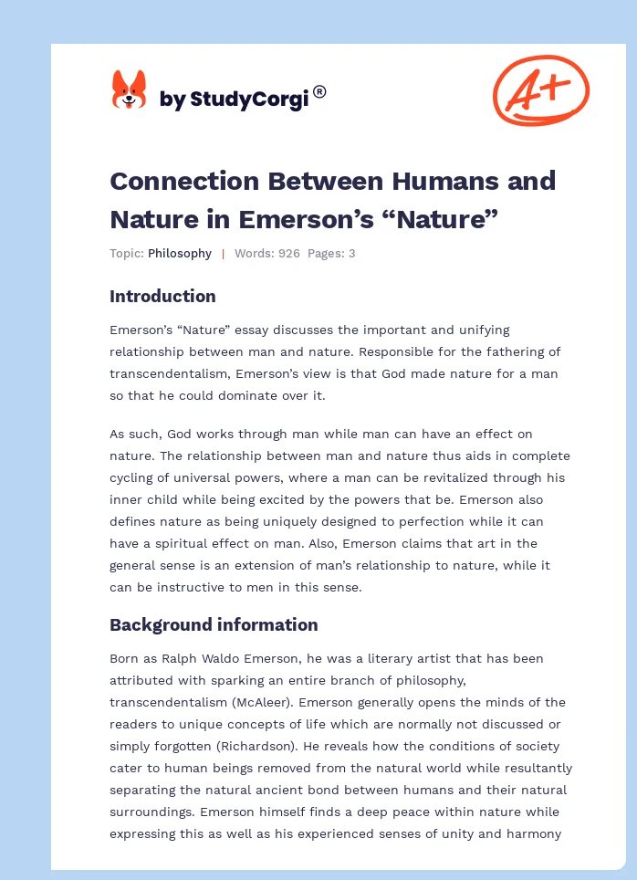 Connection Between Humans and Nature in Emerson’s “Nature”. Page 1