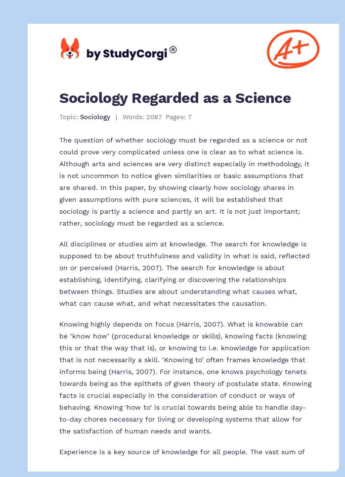 Sociology Regarded as a Science. Page 1