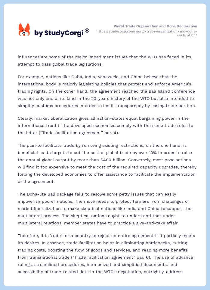 World Trade Organization and Doha Declaration. Page 2