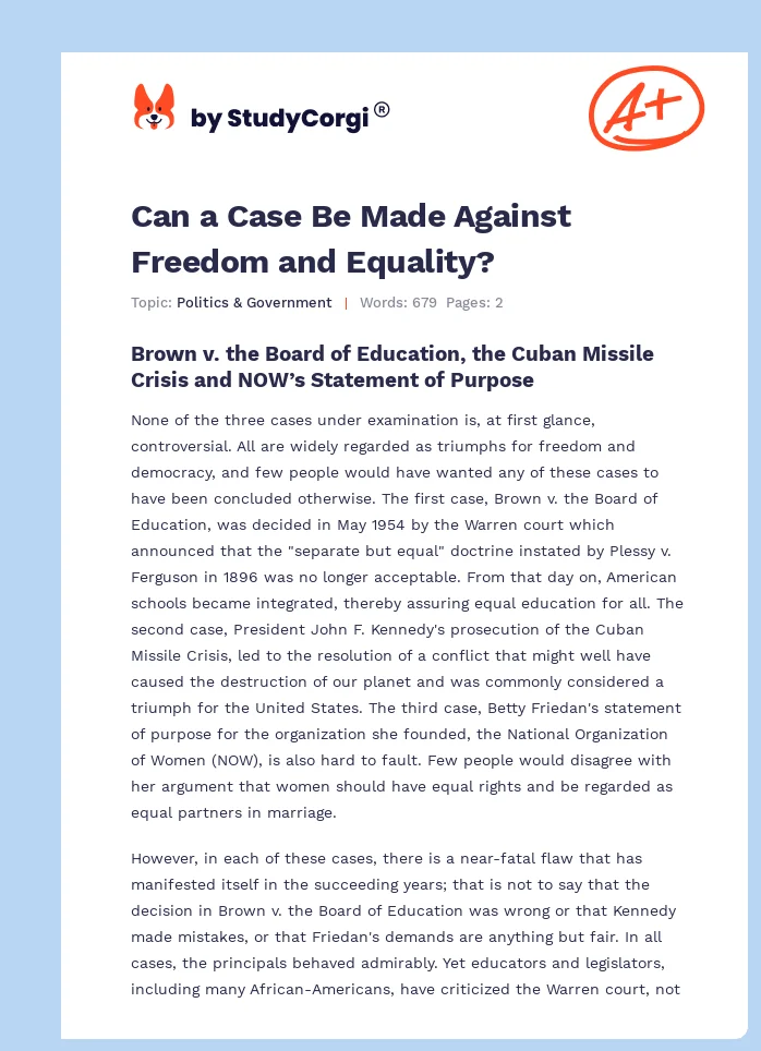 Can a Case Be Made Against Freedom and Equality?. Page 1