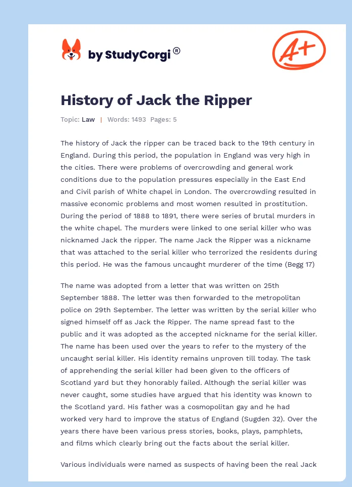 History of Jack the Ripper. Page 1