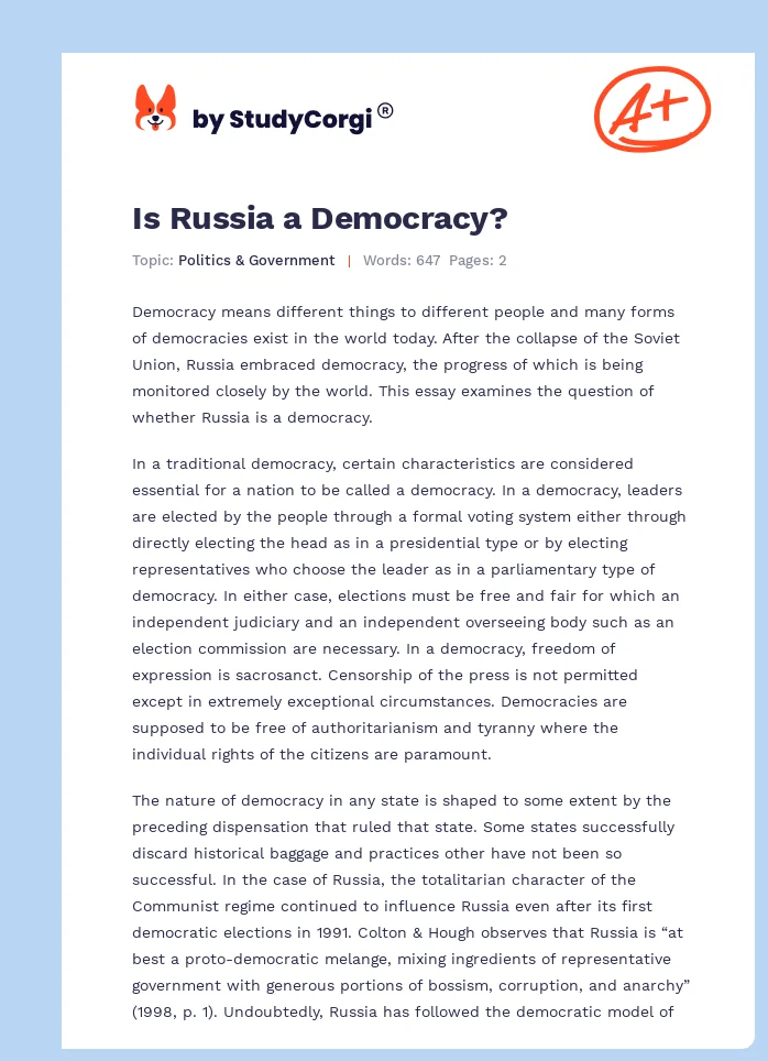 Is Russia a Democracy?. Page 1