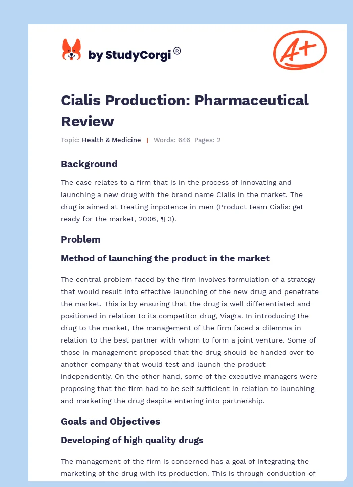 Cialis Production: Pharmaceutical Review. Page 1