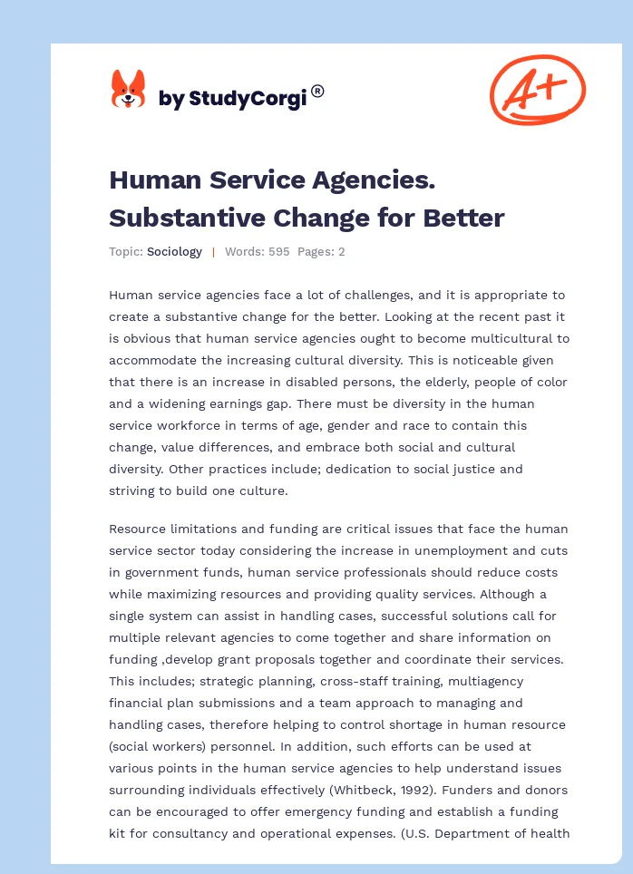 Human Service Agencies. Substantive Change for Better. Page 1