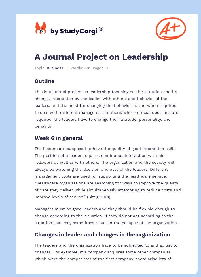 A Journal Project on Leadership. Page 1