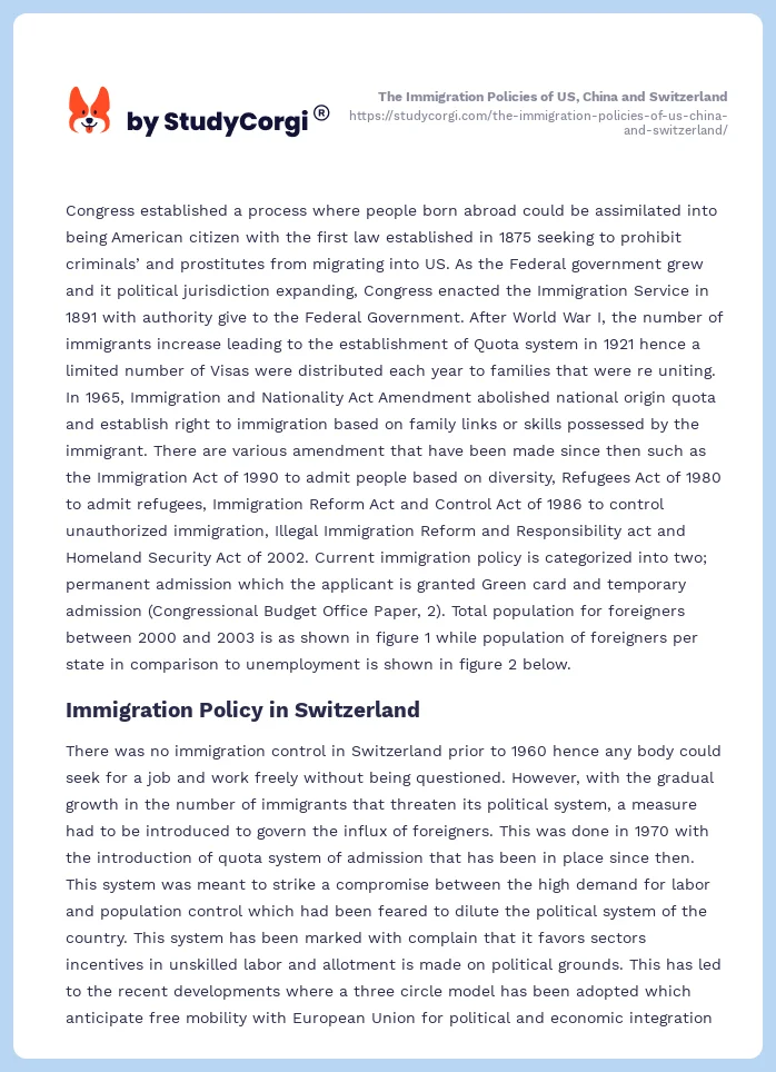 The Immigration Policies of US, China and Switzerland. Page 2
