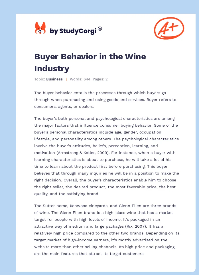 Buyer Behavior in the Wine Industry. Page 1