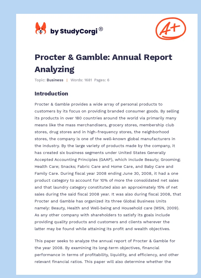 Procter & Gamble: Annual Report Analyzing. Page 1