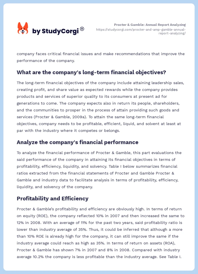 Procter & Gamble: Annual Report Analyzing. Page 2