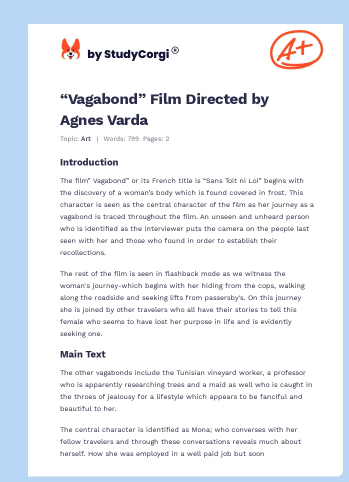 “Vagabond” Film Directed by Agnes Varda. Page 1