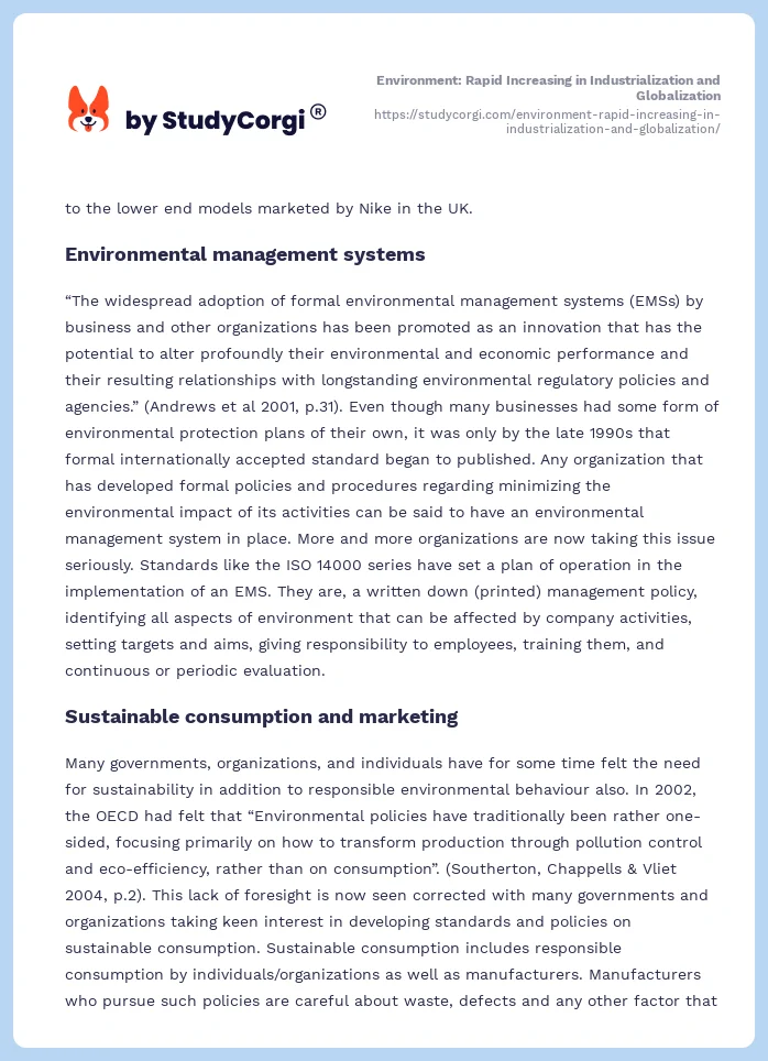 Environment: Rapid Increasing in Industrialization and Globalization. Page 2