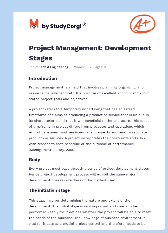 Project Management: Development Stages. Page 1
