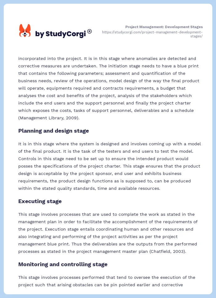 Project Management: Development Stages. Page 2
