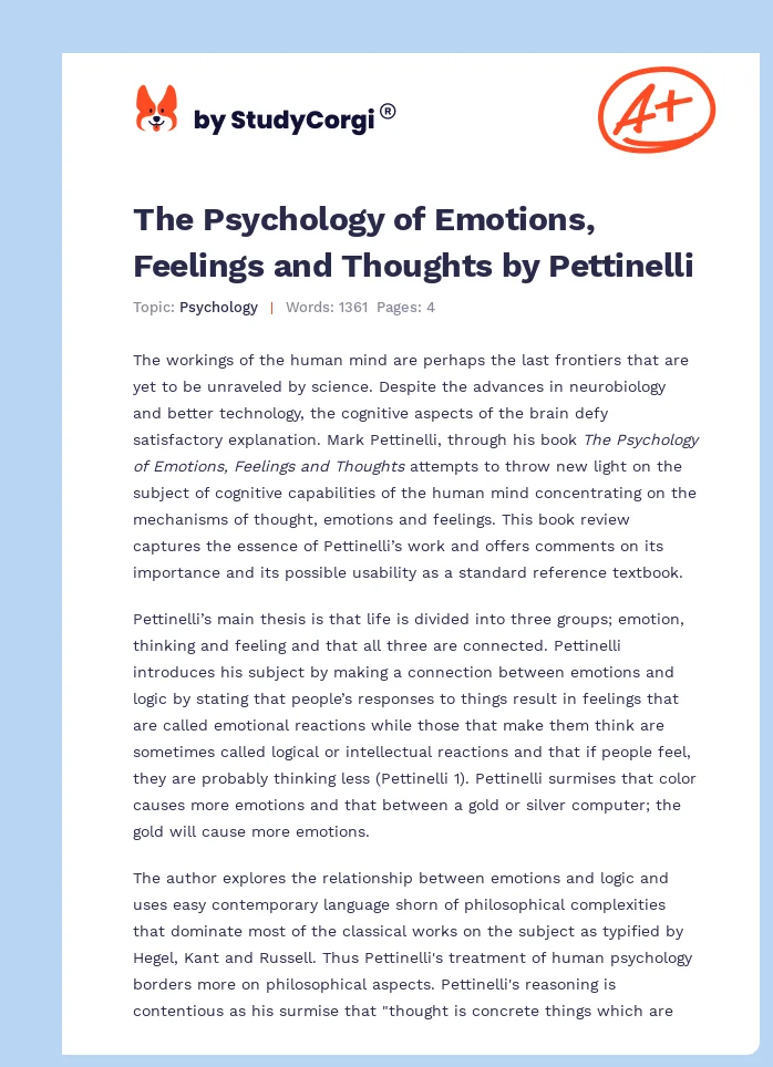 The Psychology of Emotions, Feelings and Thoughts by Pettinelli. Page 1