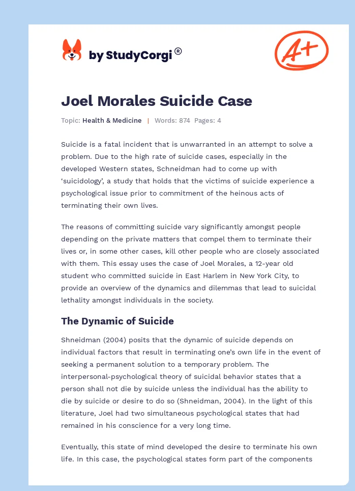 Joel Morales Suicide Case. Page 1