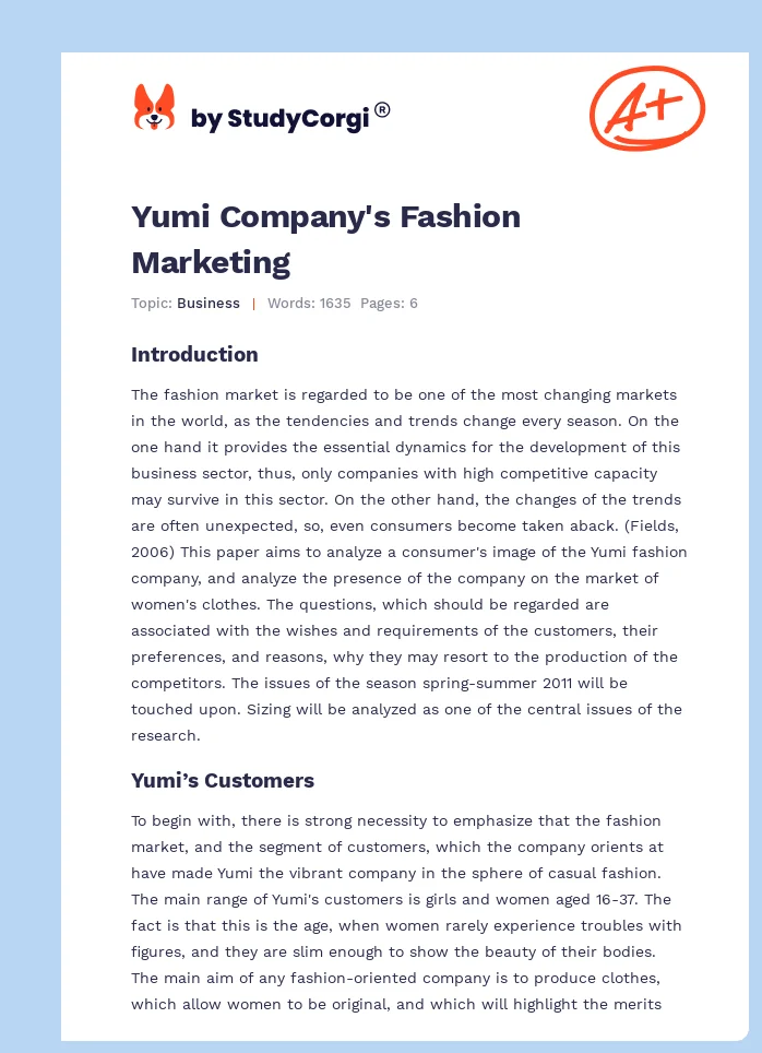Yumi Company's Fashion Marketing. Page 1
