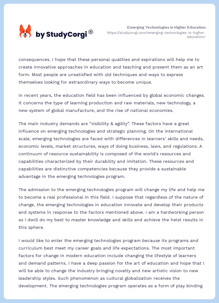 Emerging Technologies in Higher Education. Page 2
