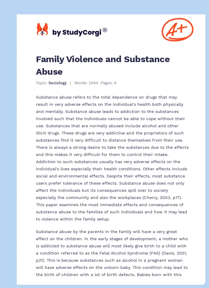 Family Violence and Substance Abuse. Page 1