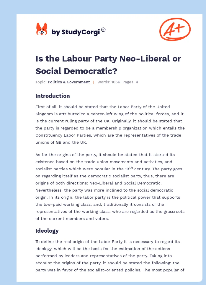 Is the Labour Party Neo-Liberal or Social Democratic?. Page 1