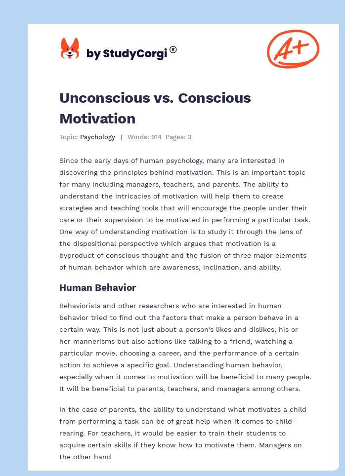 Unconscious vs. Conscious Motivation. Page 1