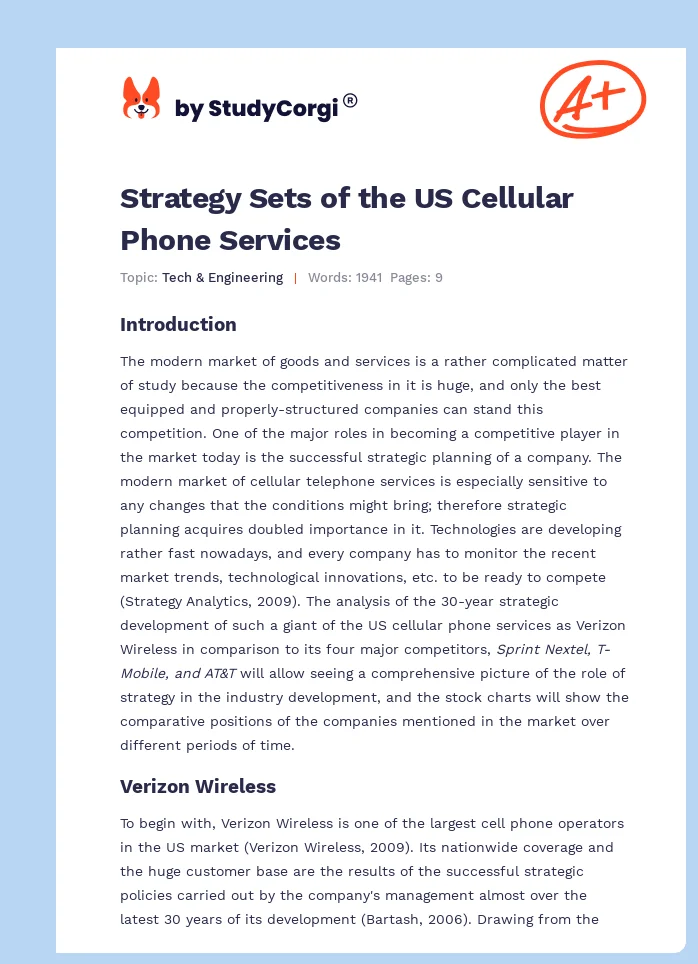 Strategy Sets of the US Cellular Phone Services. Page 1