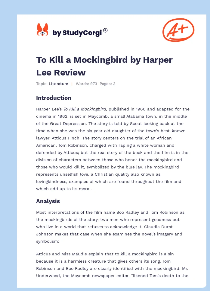 To Kill a Mockingbird by Harper Lee Review. Page 1