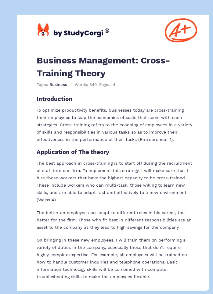 Business Management: Cross-Training Theory. Page 1