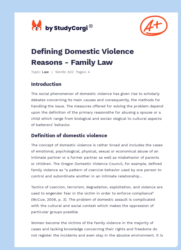 Defining Domestic Violence Reasons - Family Law. Page 1