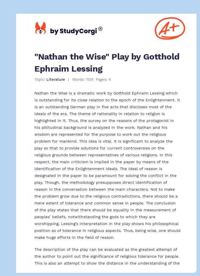 "Nathan the Wise" Play by Gotthold Ephraim Lessing. Page 1