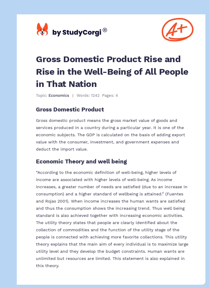 Gross Domestic Product Rise and Rise in the Well-Being of All People in That Nation. Page 1