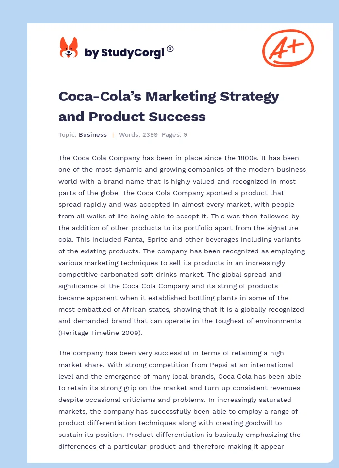 Coca-Cola’s Marketing Strategy and Product Success. Page 1