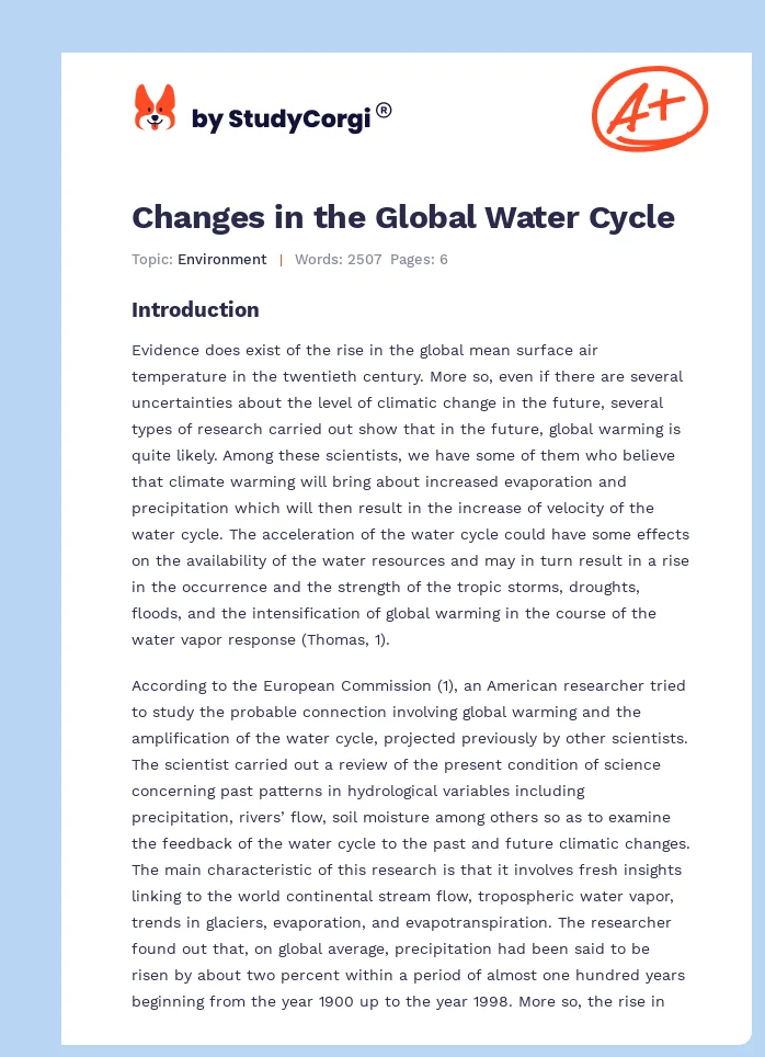 Changes in the Global Water Cycle. Page 1