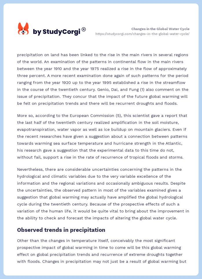 Changes in the Global Water Cycle. Page 2