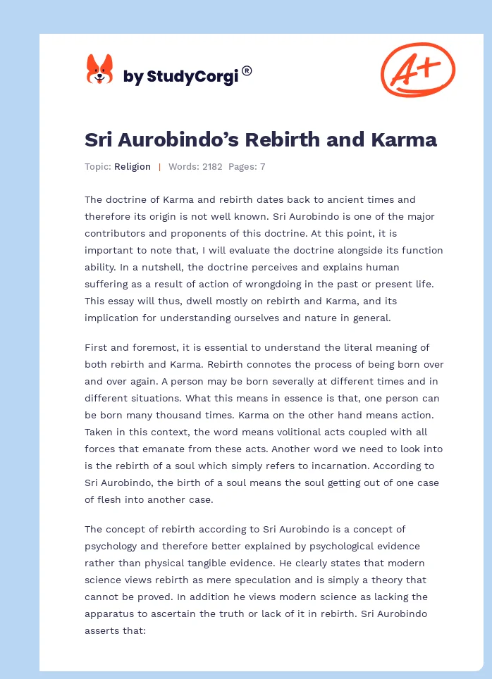 Sri Aurobindo’s Rebirth and Karma. Page 1