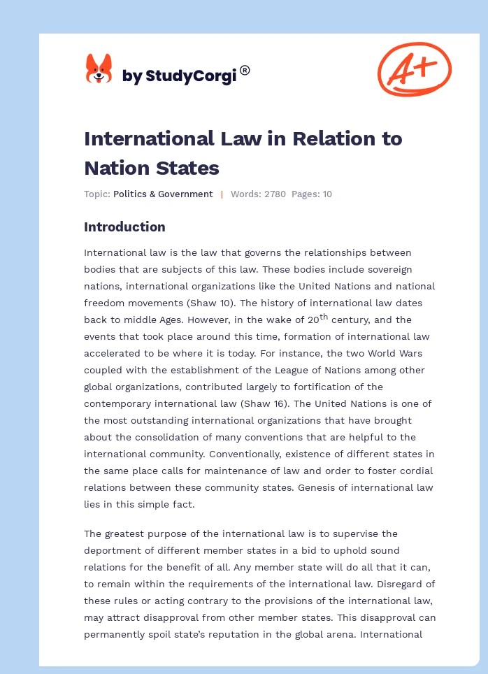 International Law in Relation to Nation States. Page 1