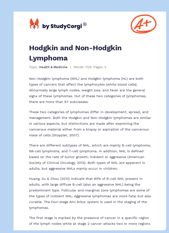 Hodgkin and Non-Hodgkin Lymphoma. Page 1