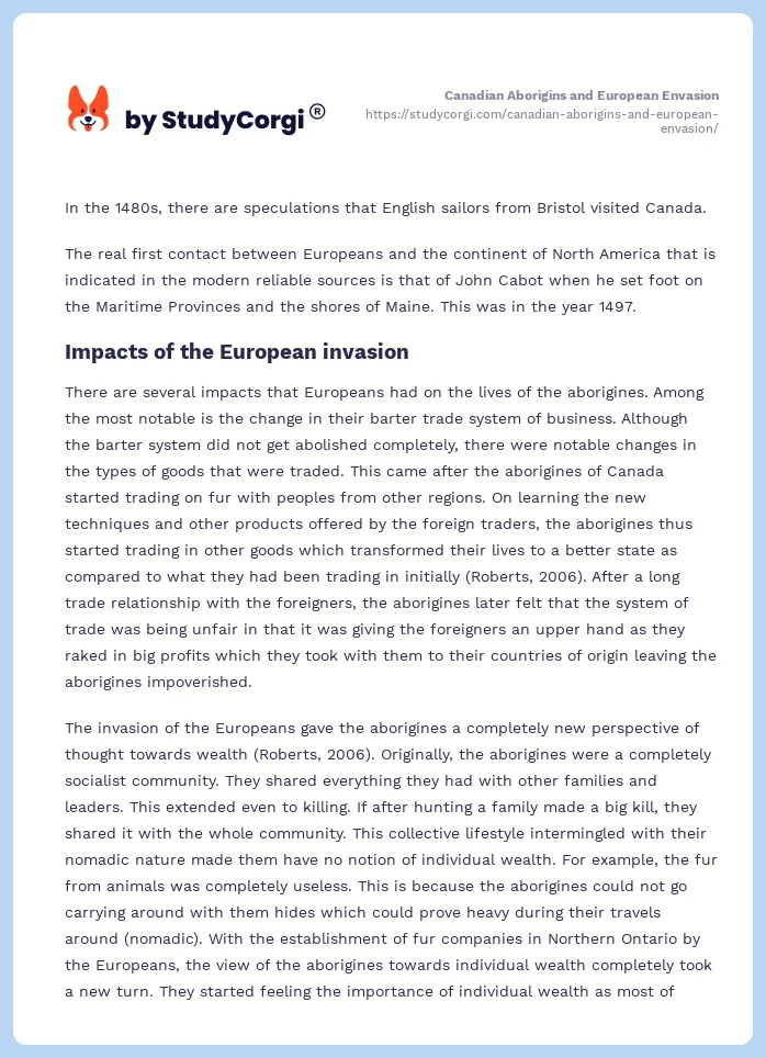 Canadian Aborigins and European Envasion. Page 2