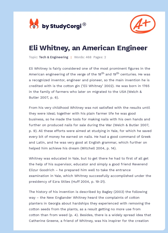 Eli Whitney, an American Engineer. Page 1