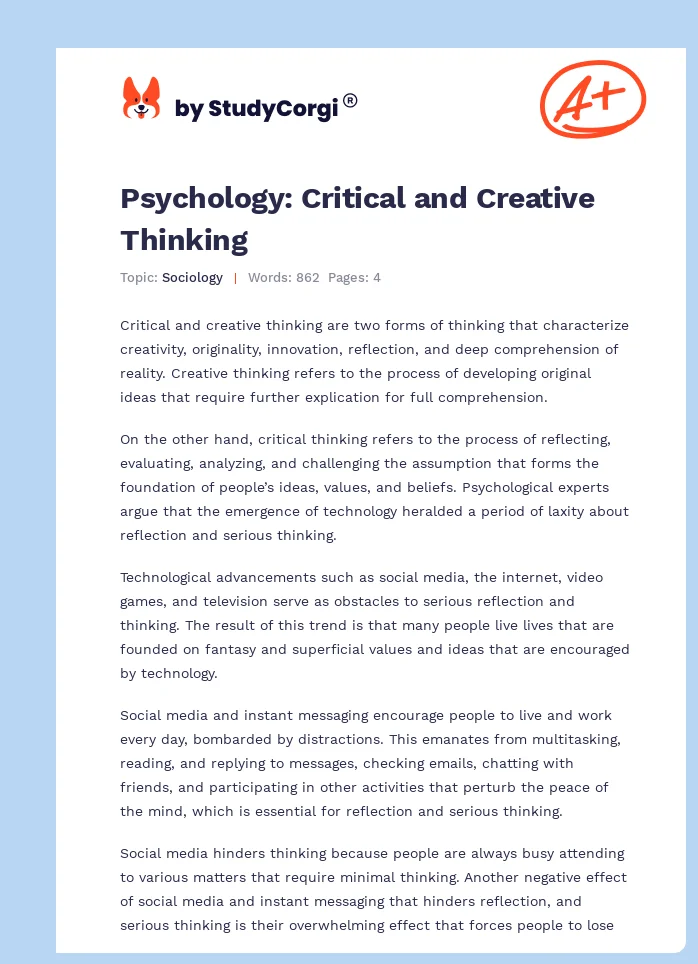 Psychology: Critical and Creative Thinking. Page 1