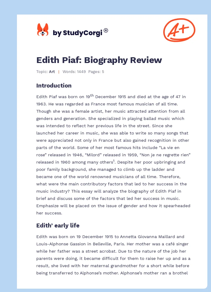 Edith Piaf: Biography Review. Page 1