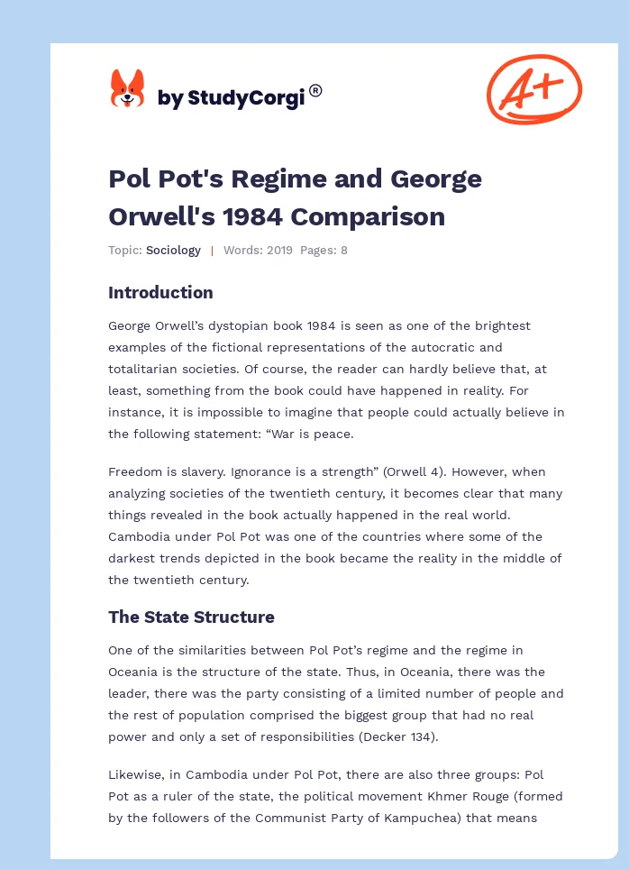 Pol Pot's Regime and George Orwell's 1984 Comparison. Page 1