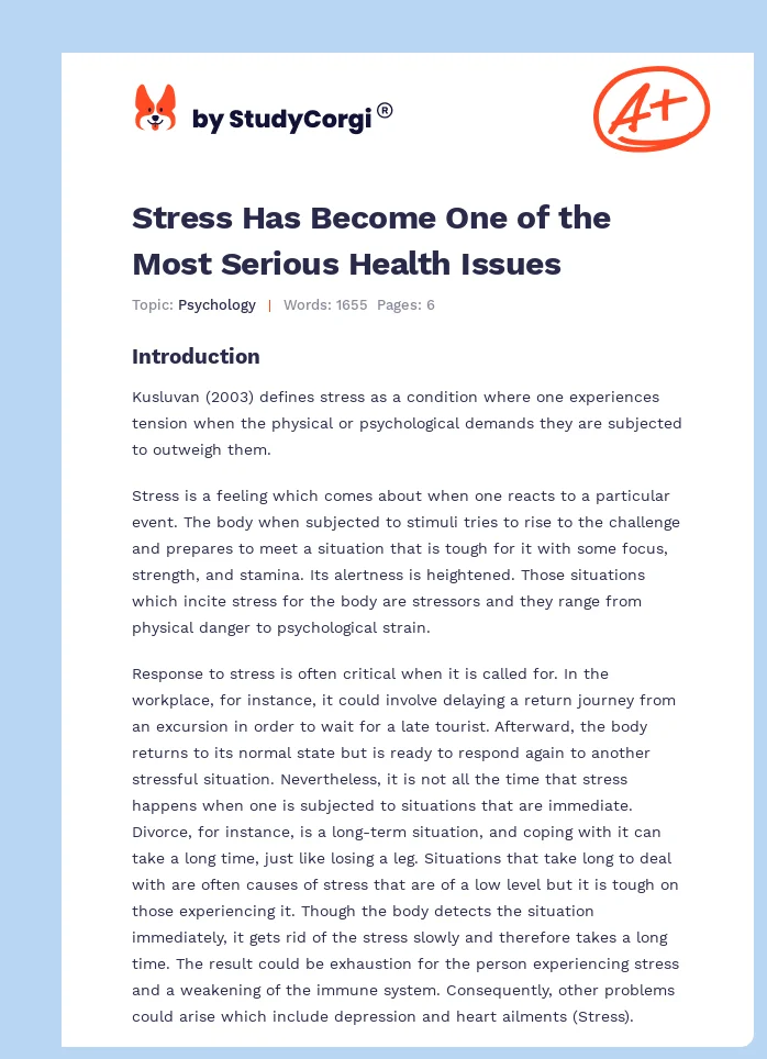 Stress Has Become One of the Most Serious Health Issues. Page 1