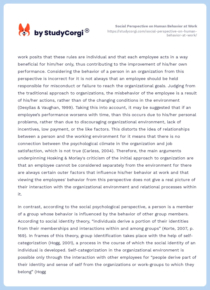 Social Perspective on Human Behavior at Work. Page 2